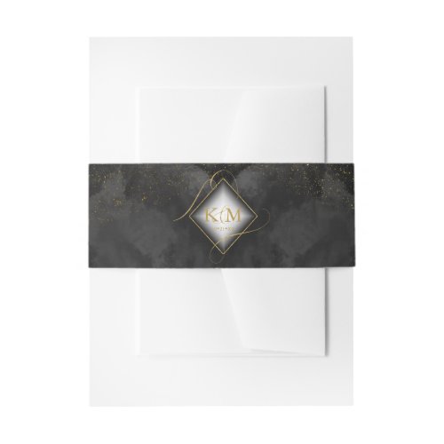 Fine Lines Gold Abstract Wedding V2 Black ID867 Invitation Belly Band