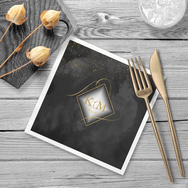 Fine Lines Gold Abstract Wedding V2 Black ID867 Napkins (Creator Uploaded)