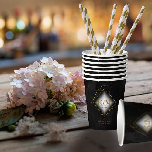 Fine Lines Gold Abstract Wedding V2 Black ID867 Paper Cups
