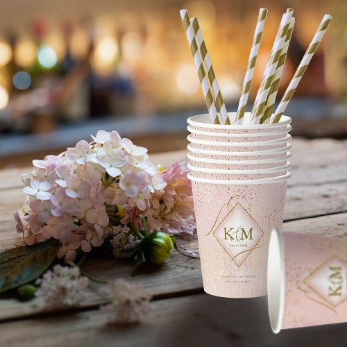 Fine Lines Gold Abstract Wedding V2 Blush ID867 Paper Cups