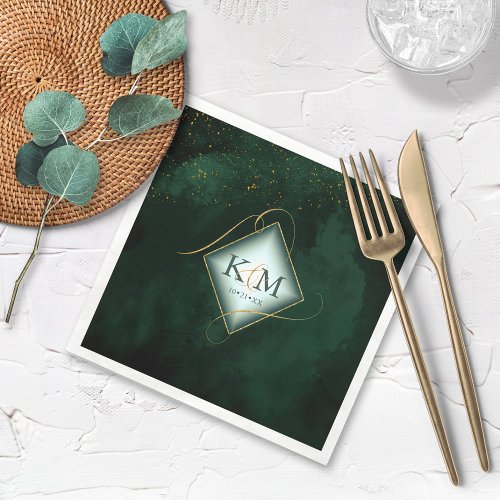 Fine Lines Gold Abstract Wedding V2 Emerald ID867 Napkins