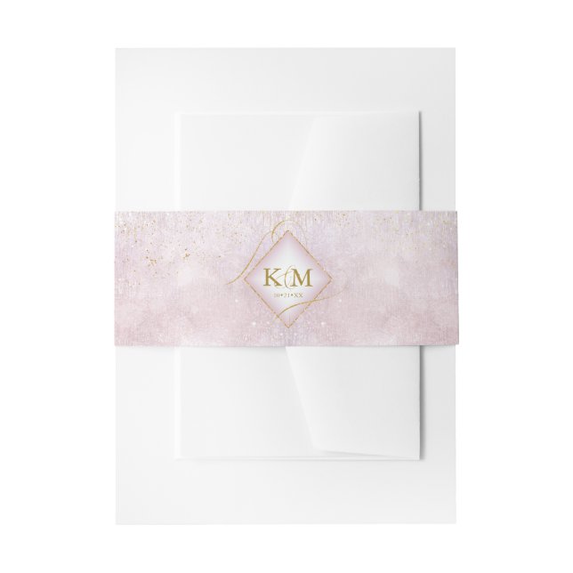 Fine Lines Gold Abstract Wedding V2 Mauve ID867 Invitation Belly Band (Front Example)