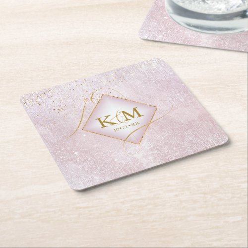 Fine Lines Gold Abstract Wedding V2 Mauve ID867 Square Paper Coaster