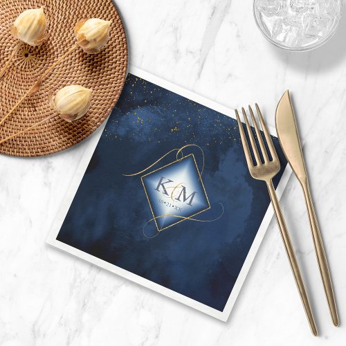 Fine Lines Gold Abstract Wedding V2 Navy ID867 Napkins