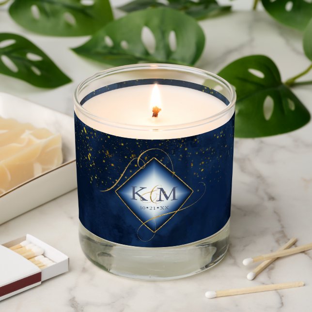 Fine Lines Gold Abstract Wedding V2 Navy ID867 Scented Candle (Lit)