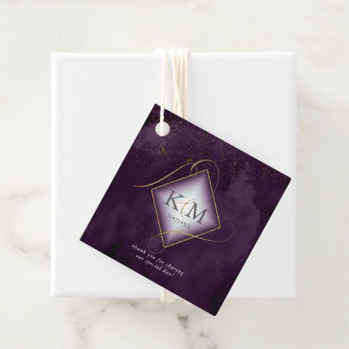 Fine Lines Gold Abstract Wedding V2 Plum ID867 Favor Tags