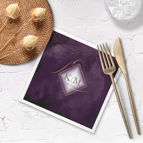 Fine Lines Gold Abstract Wedding V2 Plum ID867 Napkins