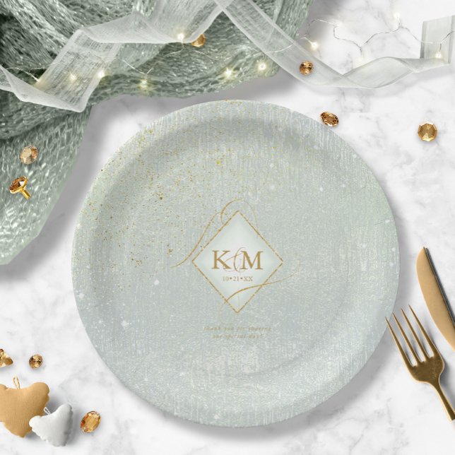 Fine Lines Gold Abstract Wedding V2 Sage ID867 Paper Plates (Creator Uploaded)
