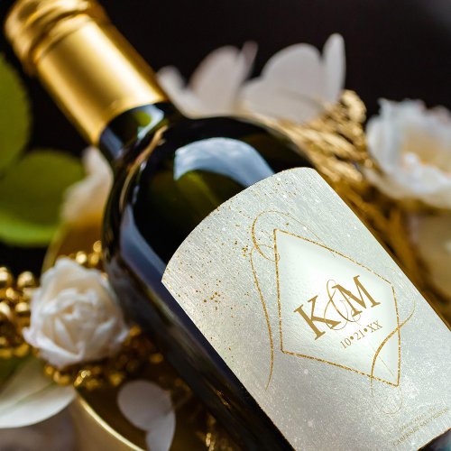 Fine Lines Gold Abstract Wedding V2 Sage ID867 Wine Label