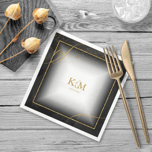 Fine Lines Gold Abstract Wedding V3 Black ID867 Napkins