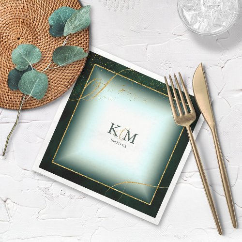 Fine Lines Gold Abstract Wedding V3 Emerald ID867 Napkins