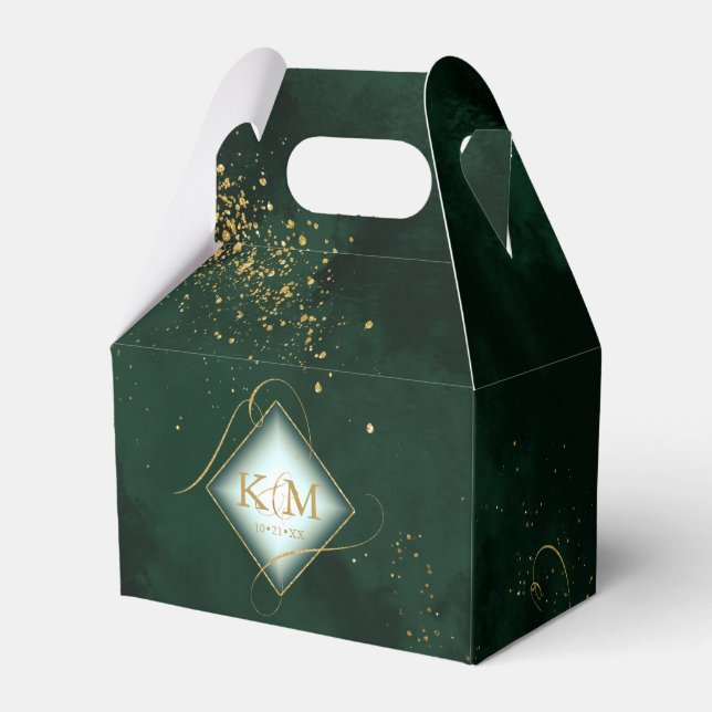 Fine Lines Gold Abstract Wedding V3 Green ID867 Favor Boxes (Front Side)