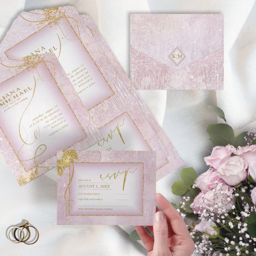 Fine Lines Gold Abstract Wedding V3 Mauve ID867 All In One Invitation