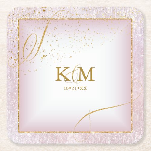 Fine Lines Gold Abstract Wedding V3 Mauve ID867 Square Paper Coaster