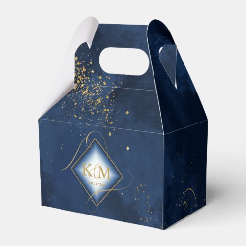 Fine Lines Gold Abstract Wedding V3 Navy ID867 Favor Boxes