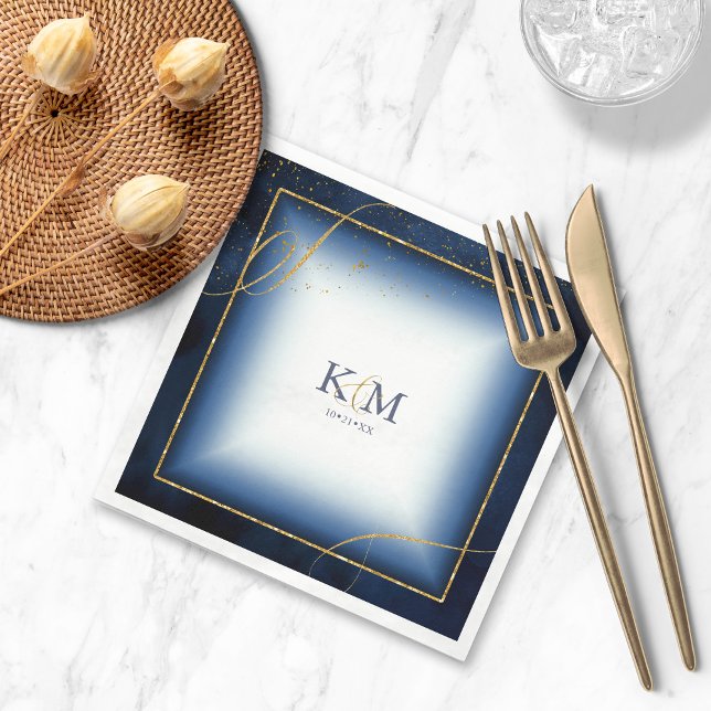 Fine Lines Gold Abstract Wedding V3 Navy ID867 Napkins (Creator Uploaded)