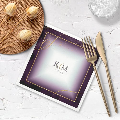 Fine Lines Gold Abstract Wedding V3 Plum ID867 Napkins