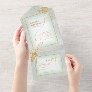 Fine Lines Gold Abstract Wedding V3 Sage ID867