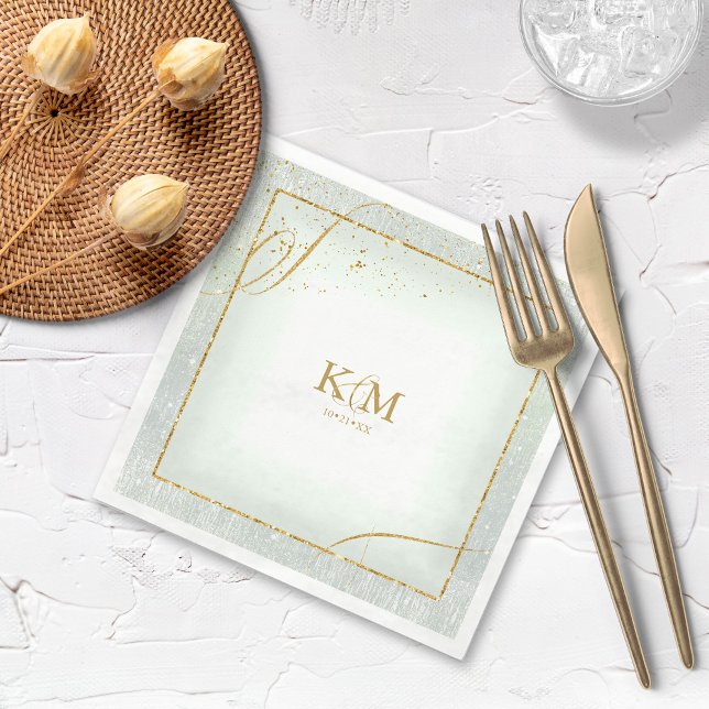 Fine Lines Gold Abstract Wedding V3 Sage ID867 Napkins (Creator Uploaded)