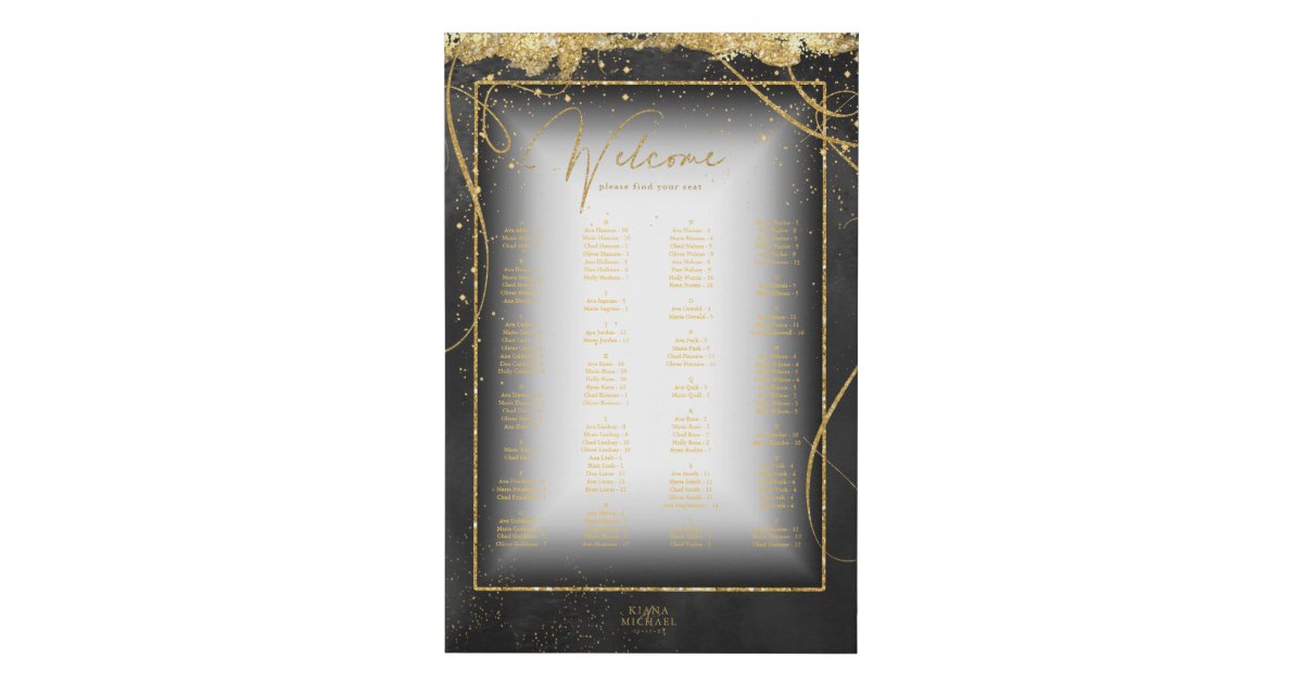 Fine Lines Gold Seating Chart Black ID867 Faux Canvas Print Zazzle