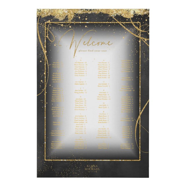 Fine Lines Gold  Seating Chart Black ID867  Faux Canvas Print (Front)