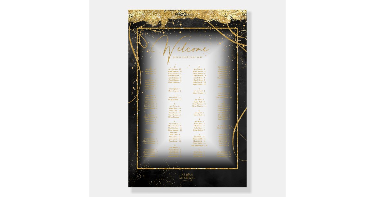 Fine Lines Gold Seating Chart Black ID867 Foam Board Zazzle