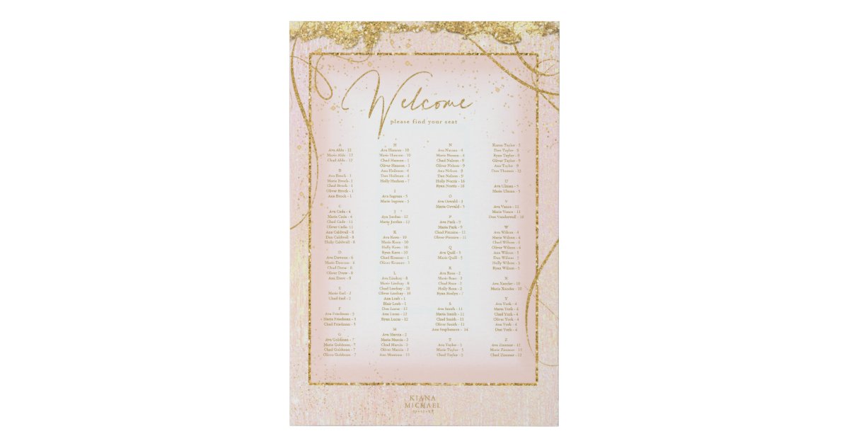 Fine Lines Gold Seating Chart Blush ID867 Faux Canvas Print Zazzle