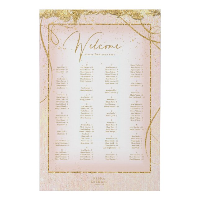 Fine Lines Gold  Seating Chart Blush ID867 Faux Canvas Print (Front)