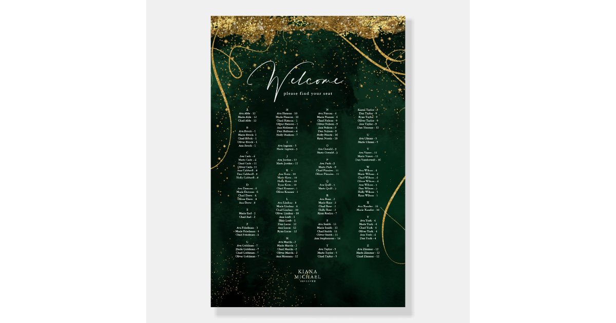 Fine Lines Gold Seating Chart Emerald ID867 Foam Board Zazzle