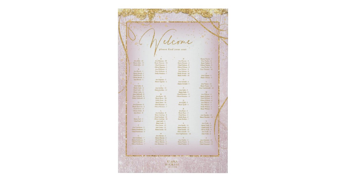 Fine Lines Gold Seating Chart Mauve ID867 Faux Canvas Print Zazzle