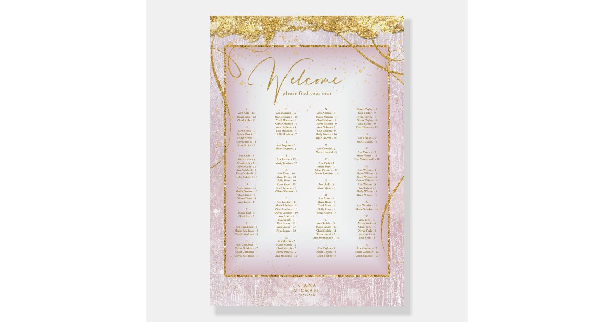 Fine Lines Gold Seating Chart Mauve ID867 Foam Board Zazzle