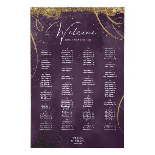 Fine Lines Gold  Seating Chart Plum ID867 Faux Canvas Print
