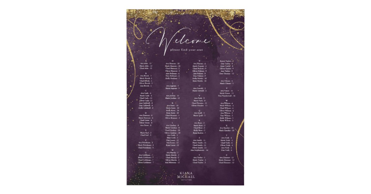 Fine Lines Gold Seating Chart Plum ID867 Faux Canvas Print Zazzle