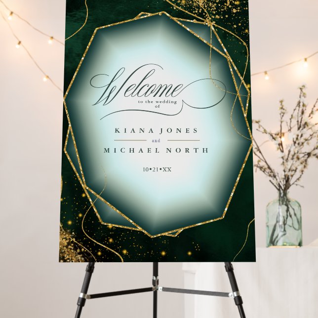 Fine Lines Gold Wedding Welcome Green ID867 Foam Board (In Situ (Stand))