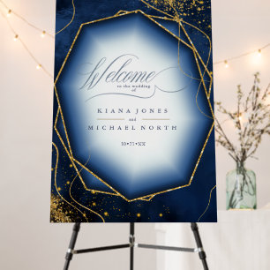 Fine Lines Gold Wedding Welcome Navy ID867 Foam Board