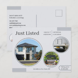 Fine Lines Just Listed Real Estate Agent Gray Postcard