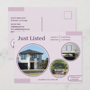 Fine Lines Just Listed Real Estate Agent Pink Postcard
