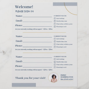 Fine Lines Sign In Sheet Real Estate Agent Navy