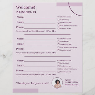 Fine Lines Sign In Sheet Real Estate Agent Pink