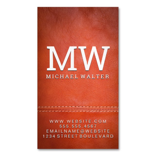 Fine Luxury Leather | Double Stitched Business Card Magnet (Front Vertical)