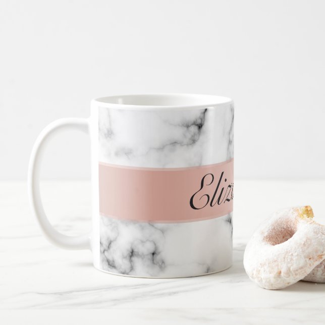 fine marble with rose gold strip monogram coffee mug (With Donut)