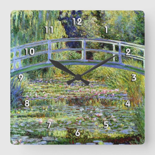 Fine Monet Japanese Bridge  Water_Lily Pond Square Wall Clock