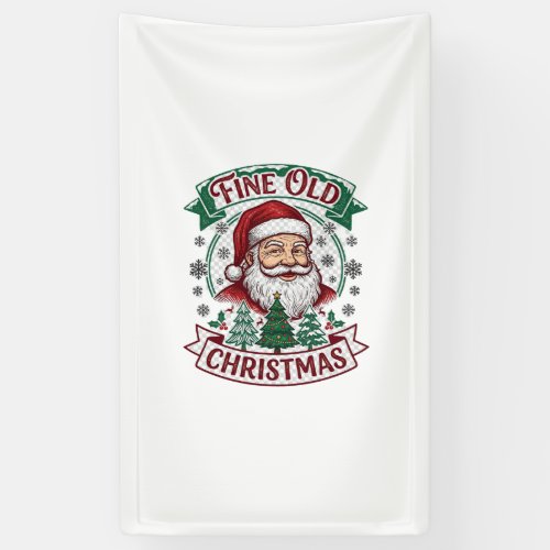 Fine Old Christmas Santa Claus Trees Snowflakes Banner