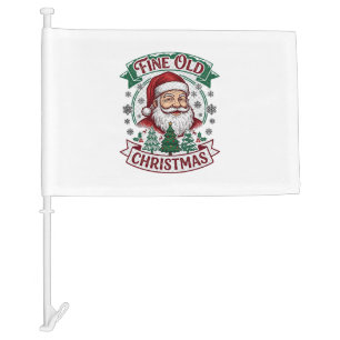 Fine Old Christmas Santa Claus Trees Snowflakes Car Flag