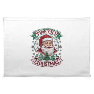 Fine Old Christmas Santa Claus Trees Snowflakes Cloth Placemat