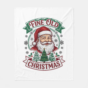 Fine Old Christmas Santa Claus Trees Snowflakes Fleece Blanket