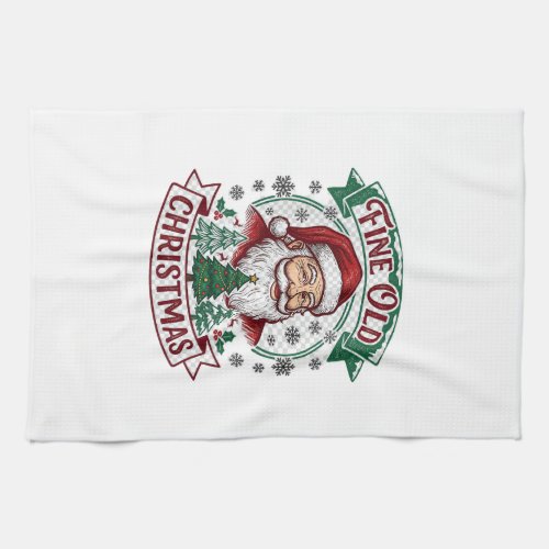 Fine Old Christmas Santa Claus Trees Snowflakes Kitchen Towel
