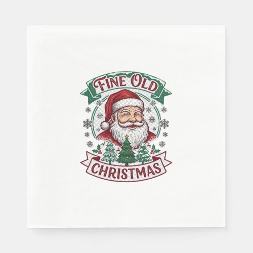 Fine Old Christmas Santa Claus Trees Snowflakes Napkins