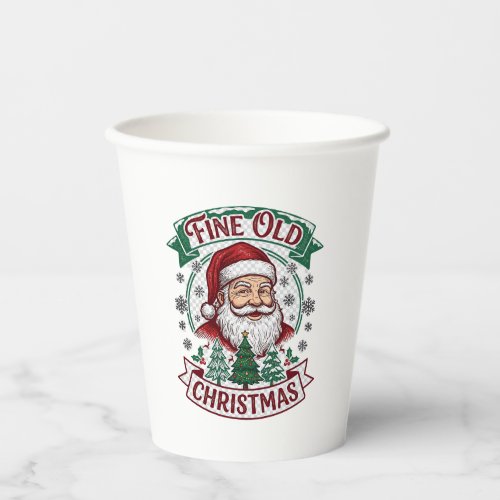 Fine Old Christmas Santa Claus Trees Snowflakes Paper Cups