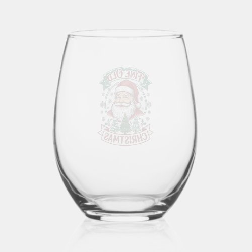 Fine Old Christmas Santa Claus Trees Snowflakes Stemless Wine Glass